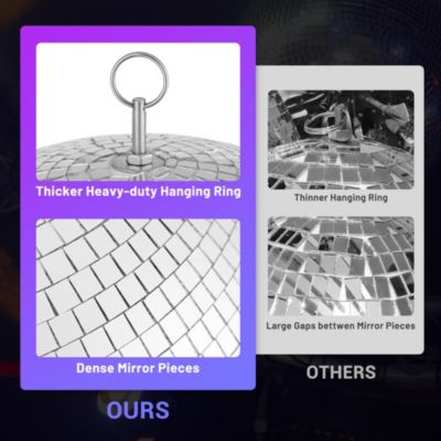 20" Large Disco Ball Mirror Big Hanging Glass Decor for 70s 80s Party Events Wedding DJ Dance Club Stage Lighting Silver