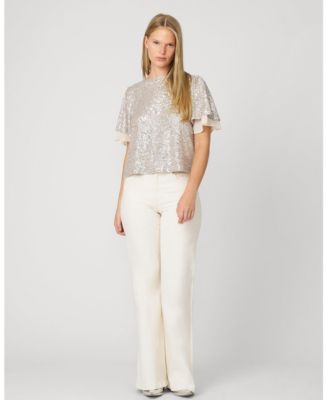 Women's Tops & Tees Sequin Flutter Sleeve Top