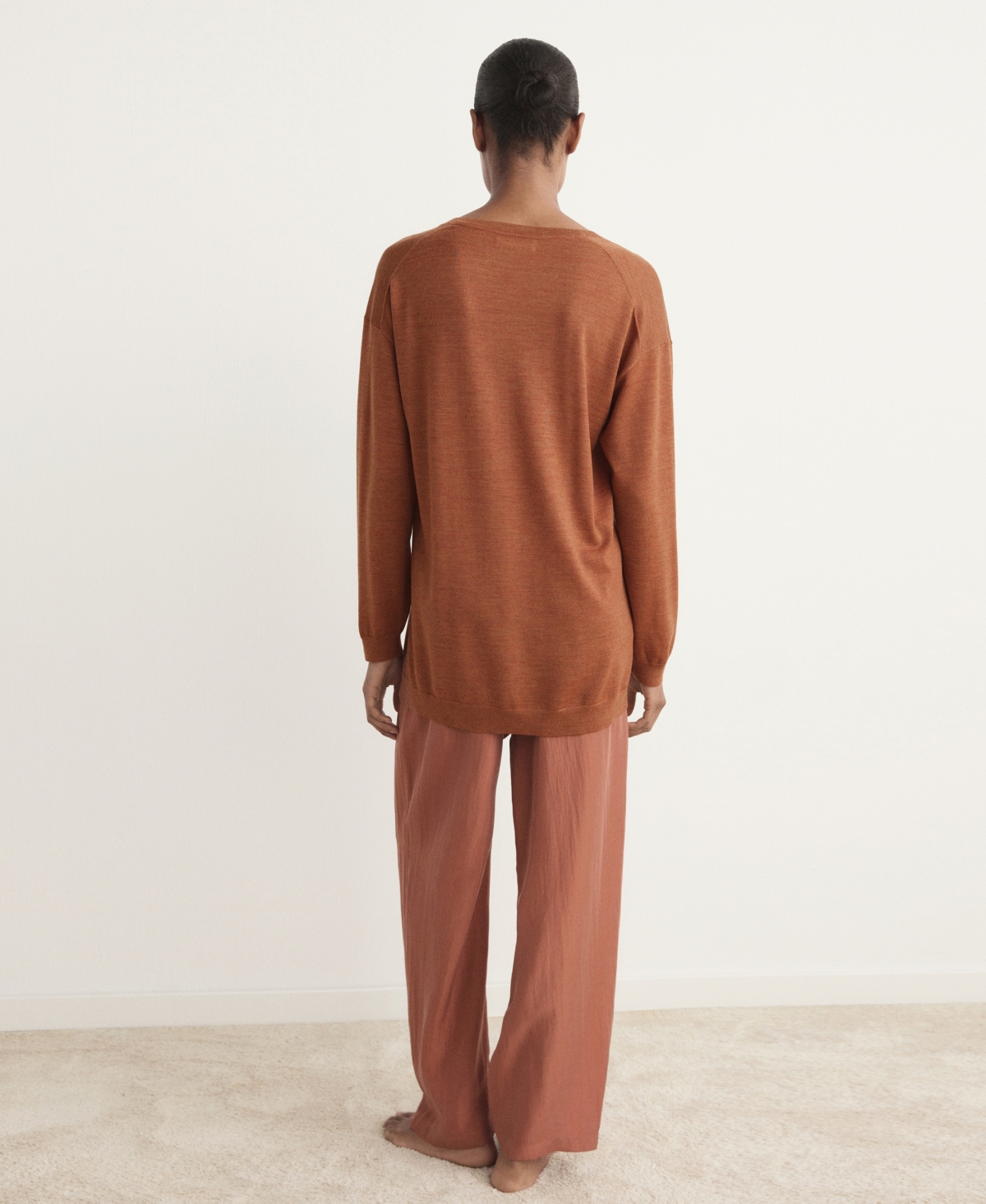 Mango V-neck Wool Pajama Sweater In Orange