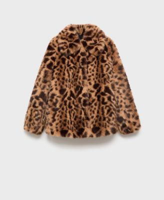 MANGO - Women's Fur-Effect Leopard-Print Coat