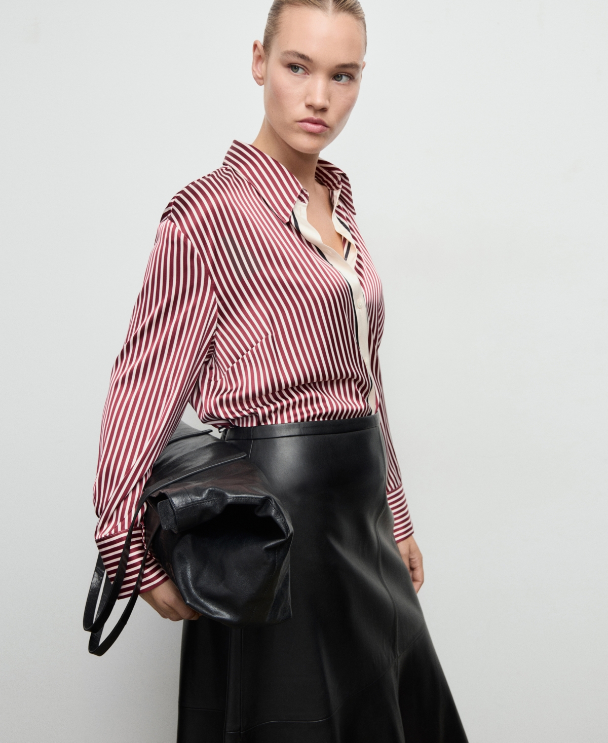 Mango Combined Stripe Button-up Shirt In Burgundy