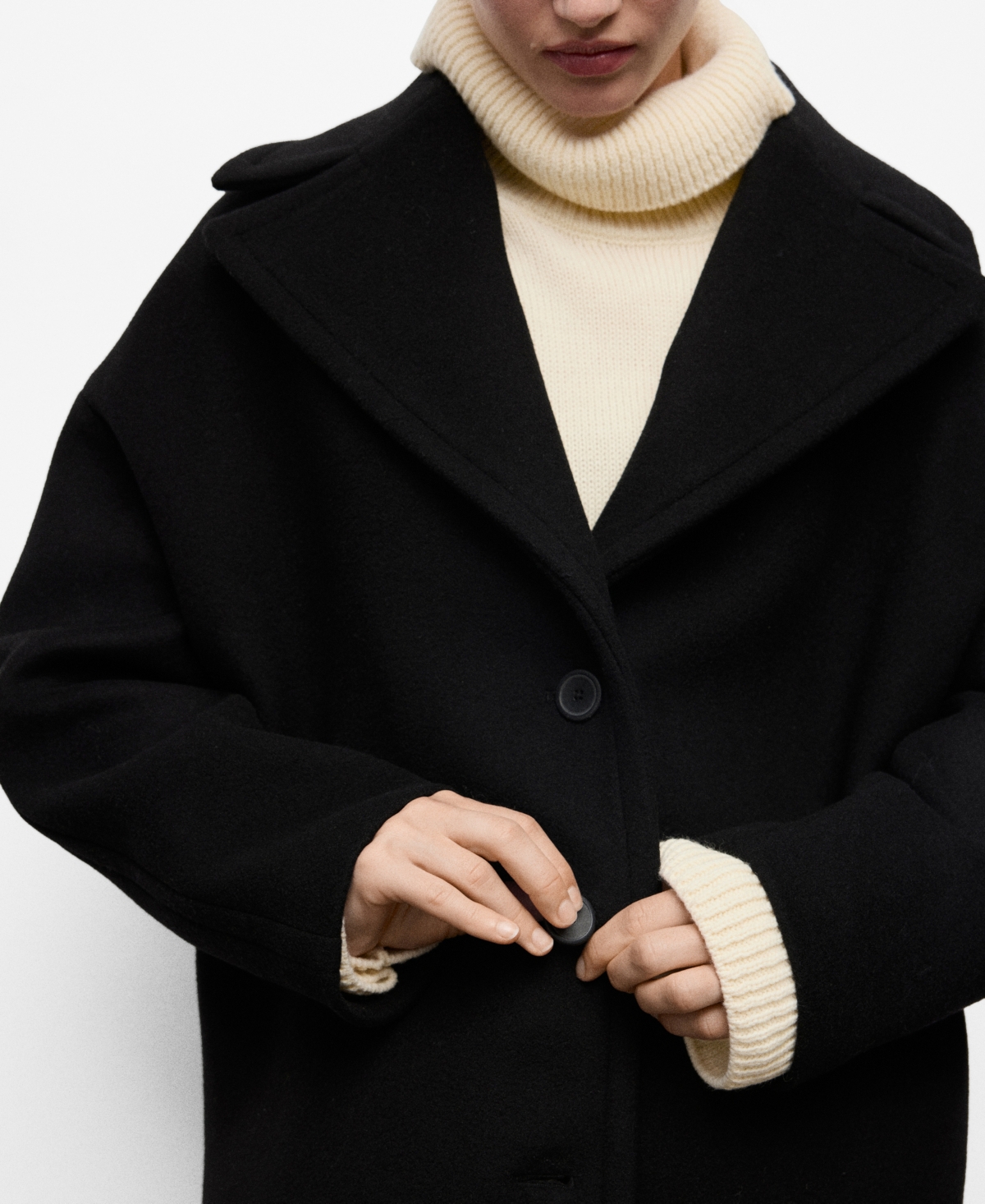 Mango Women's Oversized Short Wool Coat In Black