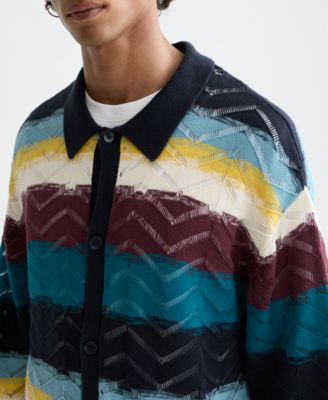 Men's Open Structure Knitted Stripe Sweater