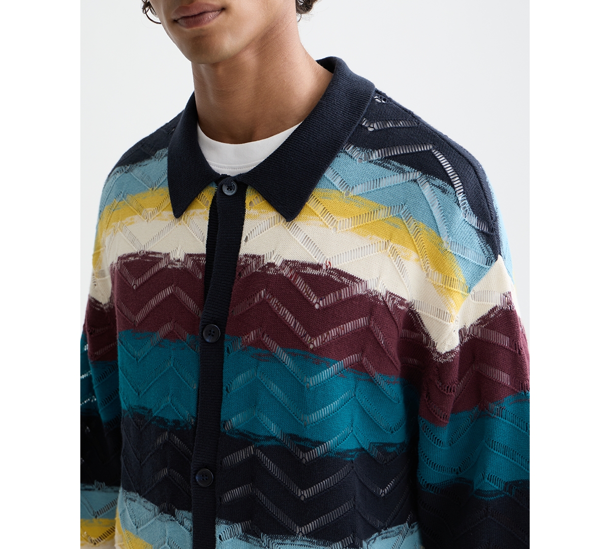 Scotch & Soda Men's Open Structure Knitted Stripe Sweater