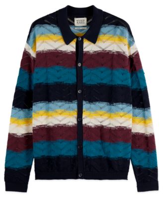 Men's Open Structure Knitted Stripe Sweater