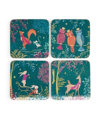 Sara Miller Woodland Tales Mugs and Coaster 8-Pc. Set, Service for 4