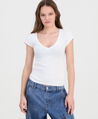 Derek Heart - Juniors' V-Neck Cap-Sleeve Cotton T-Shirt