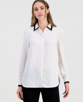 Women's Contrast-Trim Button-Front Blouse