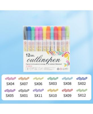 12 Colors Marker Pen for Highlight, Double Line Highlighter Outline Marker Set for Art, Scrapbook Supplies, Gift Idea for Girls, Teens