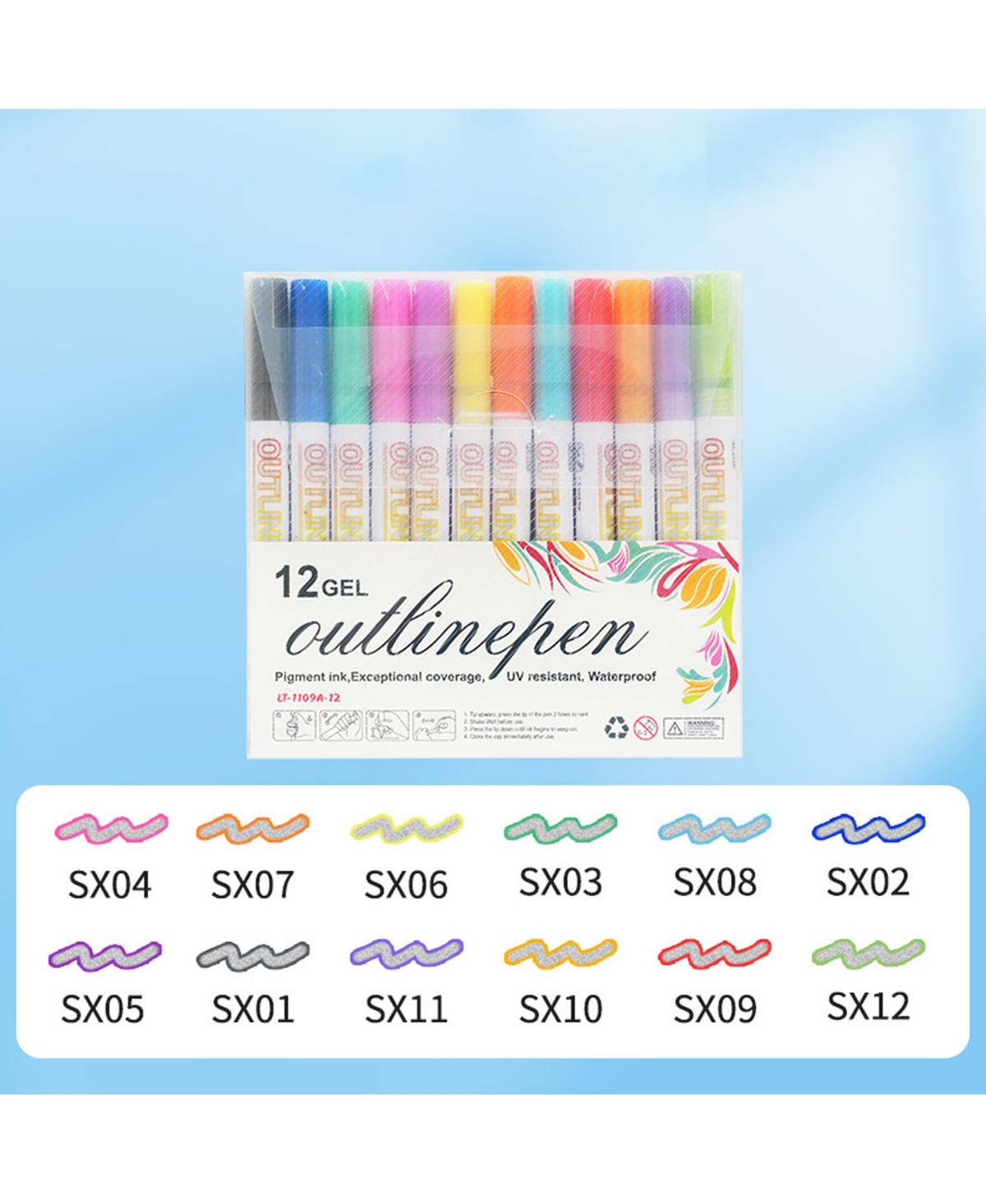 Htutwoo 12 Colors Marker Pen for Highlight, Double Line Highlighter Outline Marker Set for Art, Scrapbook Supplies, Gift Idea for Girls, Teens