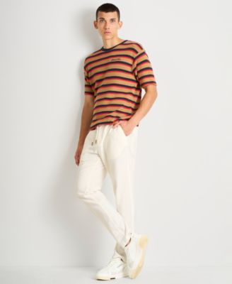 Scotch & Soda Scotch Soda Mens Waffle Stripe Short Sleeve T Shirt Paired With Warren Drawstring Linen Pant In Black