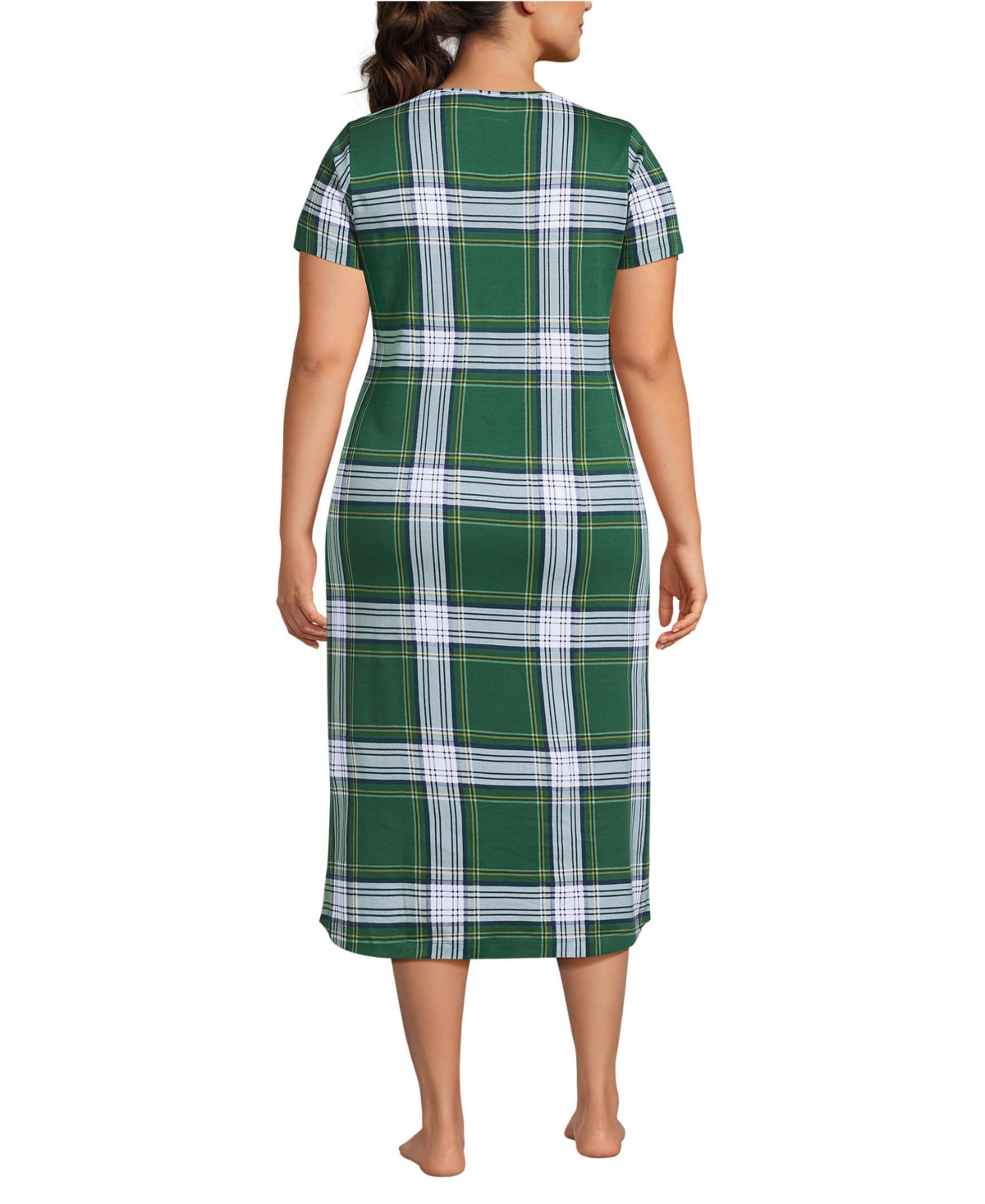 Lands' End Women's Plus Cotton Short Sleeve Midcalf Nightgown