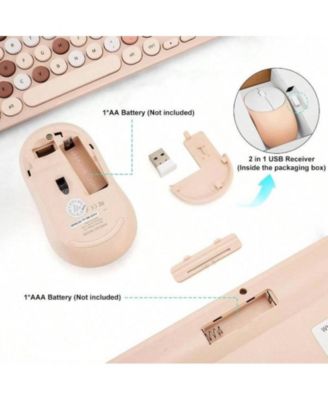 Wireless Keyboard And Mouse Combo - 2.4GHz Cute Wireless Keyboard Mouse Computer With Round Keycaps, Desktop, Laptop