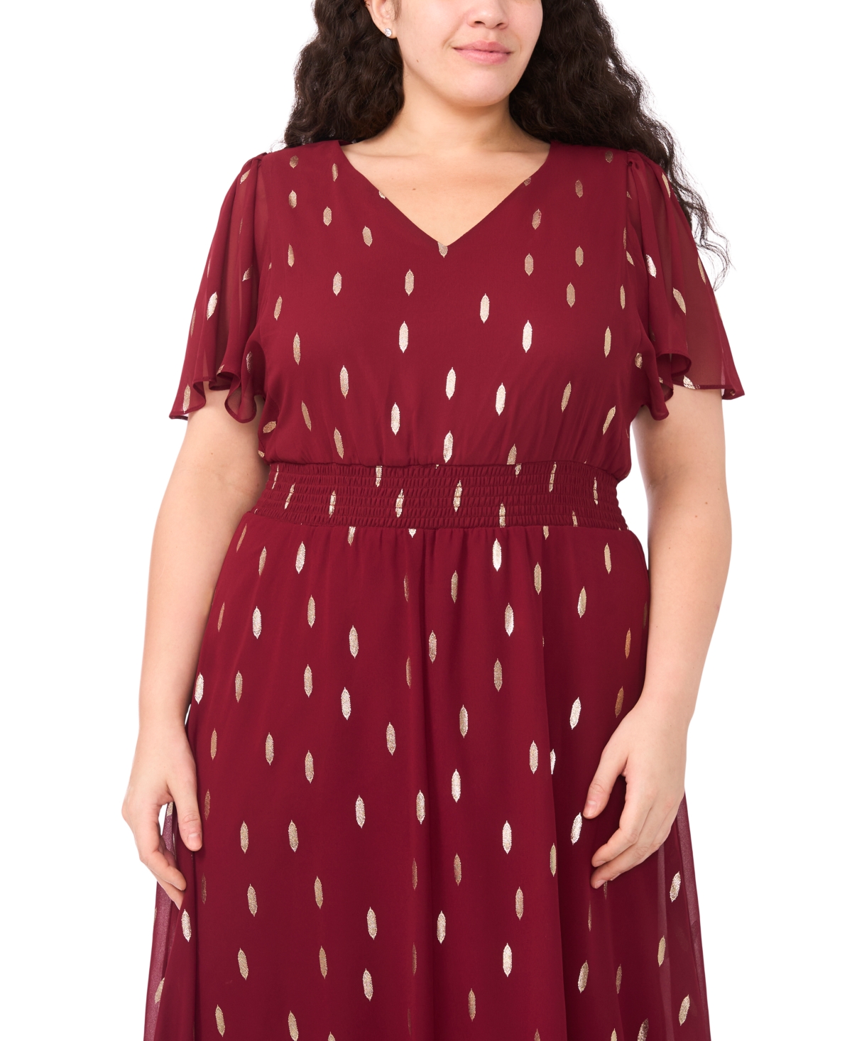 Msk Plus Size Smocked Waist Clip Maxi Dress In Burgundy