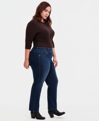 Plus Size Pull-On Shaping High-Rise Straight-Leg Jeans, Macy's Exclusive