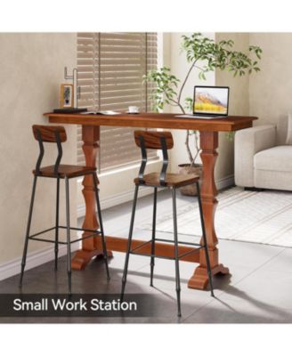 Bar Height Table, Small Pub Table with Solid Wood Base, Mocha Brown