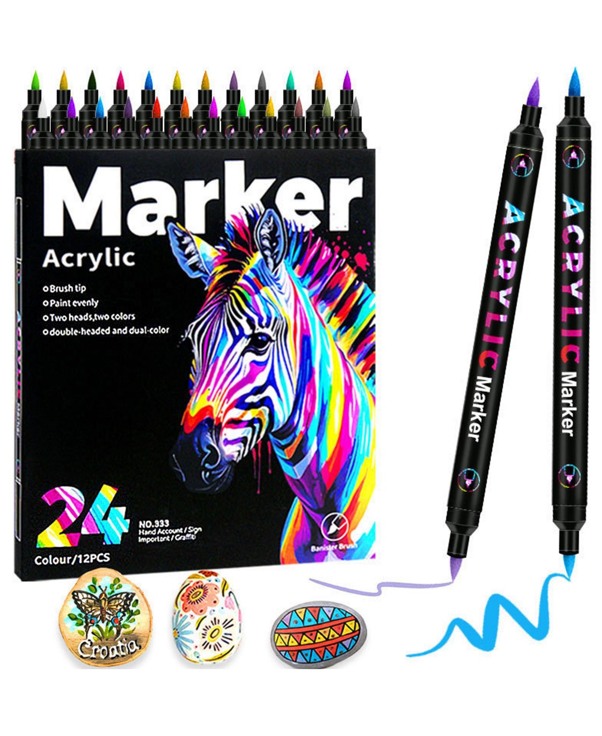 Htutwoo 24 Colors Dual Tip Art Markers Pens for Adult Coloring Books, Coloring Drawing Pens for Journaling, Note, Taking Lettering, Art Supplies Set