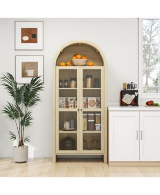 70.28" Tall Arched Kitchen Pantry with Adjustable Shelves, Farmhouse Storage Cabinet for Kitchen and Dining Room