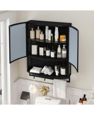 23.62" Modern Arched Glass Double-Door Wardrobe with Shatterproof Mirror, Double-Layer Storage & Towel Rack