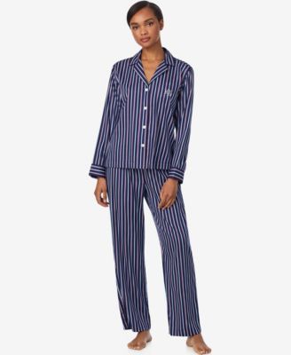Women's Petite Long Sleeve Notch Collar Long Pant Pajama Set 