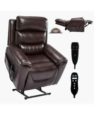 Single Piece Faux Leather Dual Motor Infinite Position Power Lift 8-Point Vibration Massage Lumbar Heating Recliner Chair