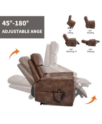 Single Piece Faux Leather Dual Motor Infinite Position Power Lift 8-Point Vibration Massage Lumbar Heating Recliner Chair