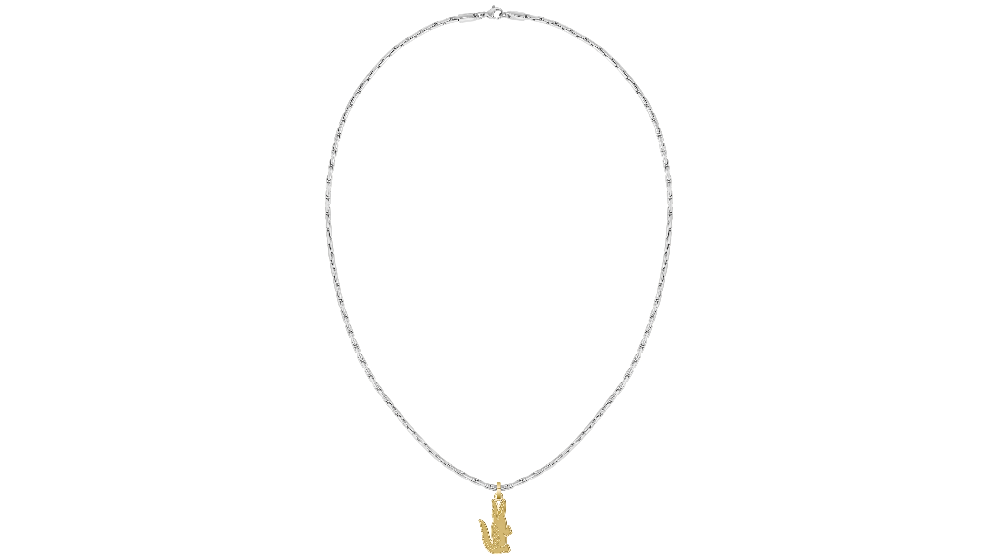 Lacoste Men's Arthor Silver Stainless Steel with Yellow Gold Crocodile Necklace