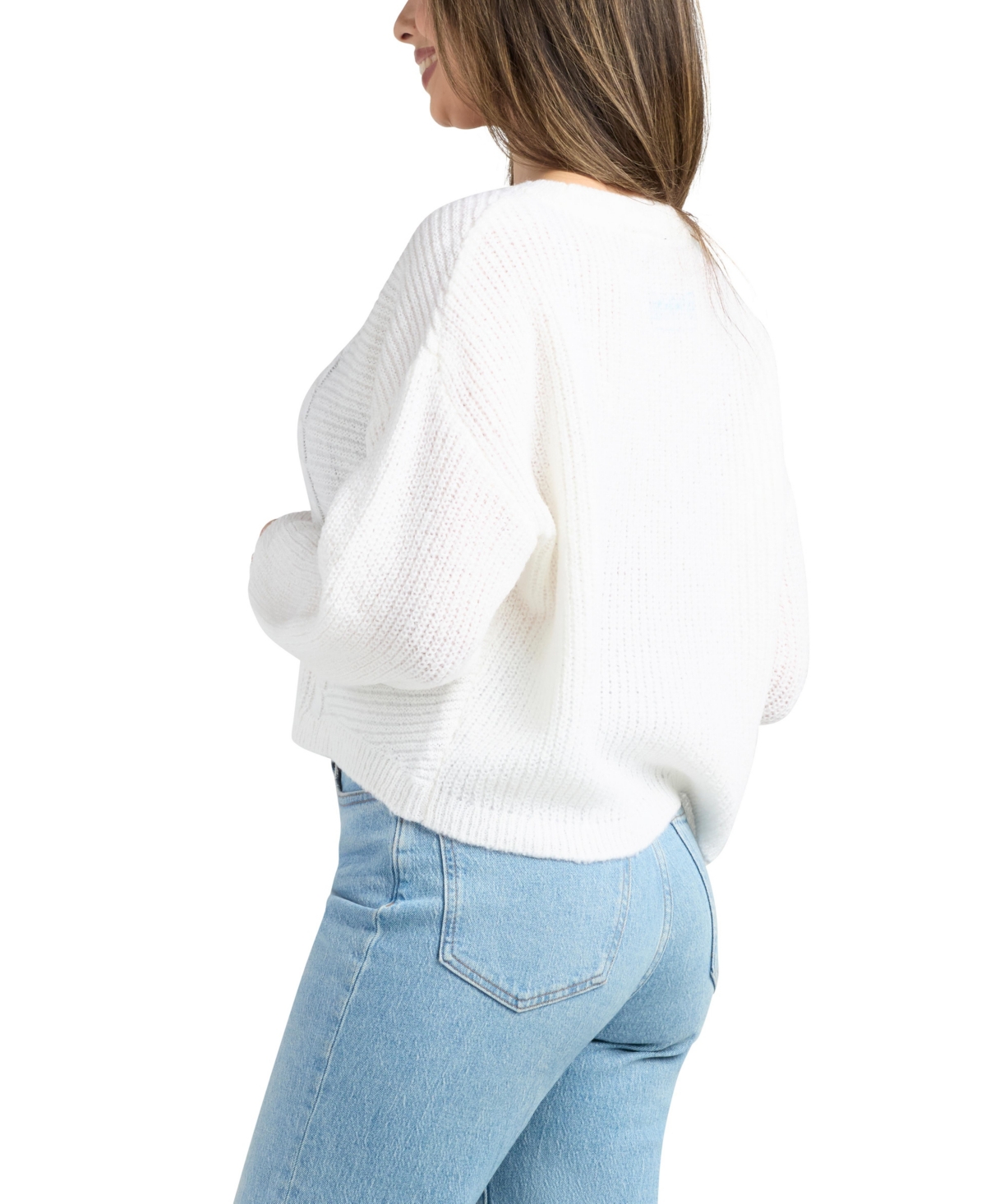 Bcx Women's Crewneck Cropped Sweater In White