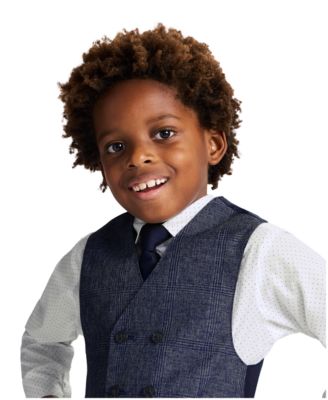 Toddler and Little Boys Shirt, Windowpane Vest, Pants & Neck Tie Set, 4 piece