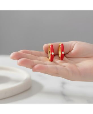 Kid's 14k Gold Plated Colored Enamel & Cubic Zirconia Hoop Earrings