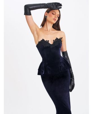 Women Pascha Black Lace Appliqu&eacute; Strapless Peplum Maxi Dress