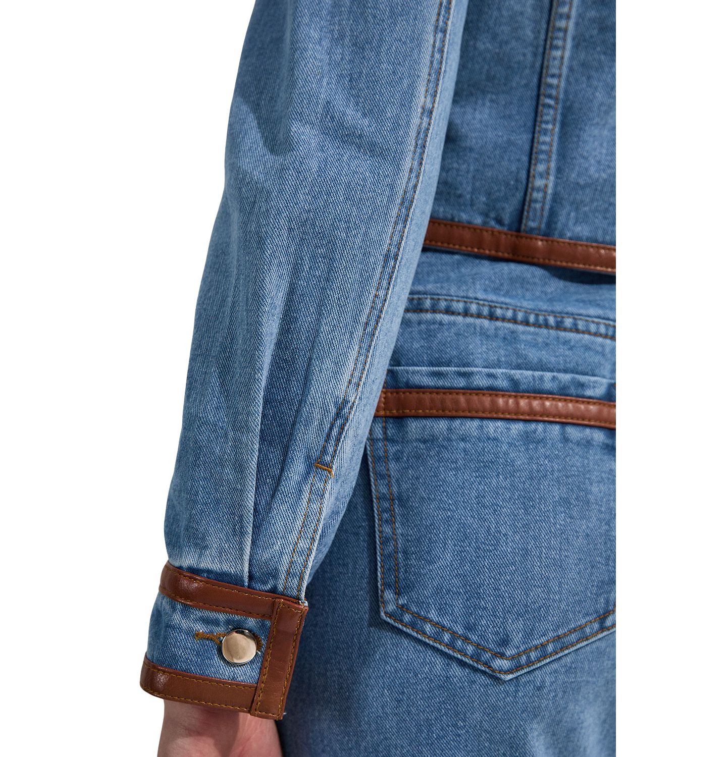 Женская куртка Karen Millen Denim and Leather Collarless, цвет: Светлый синий — фото 3