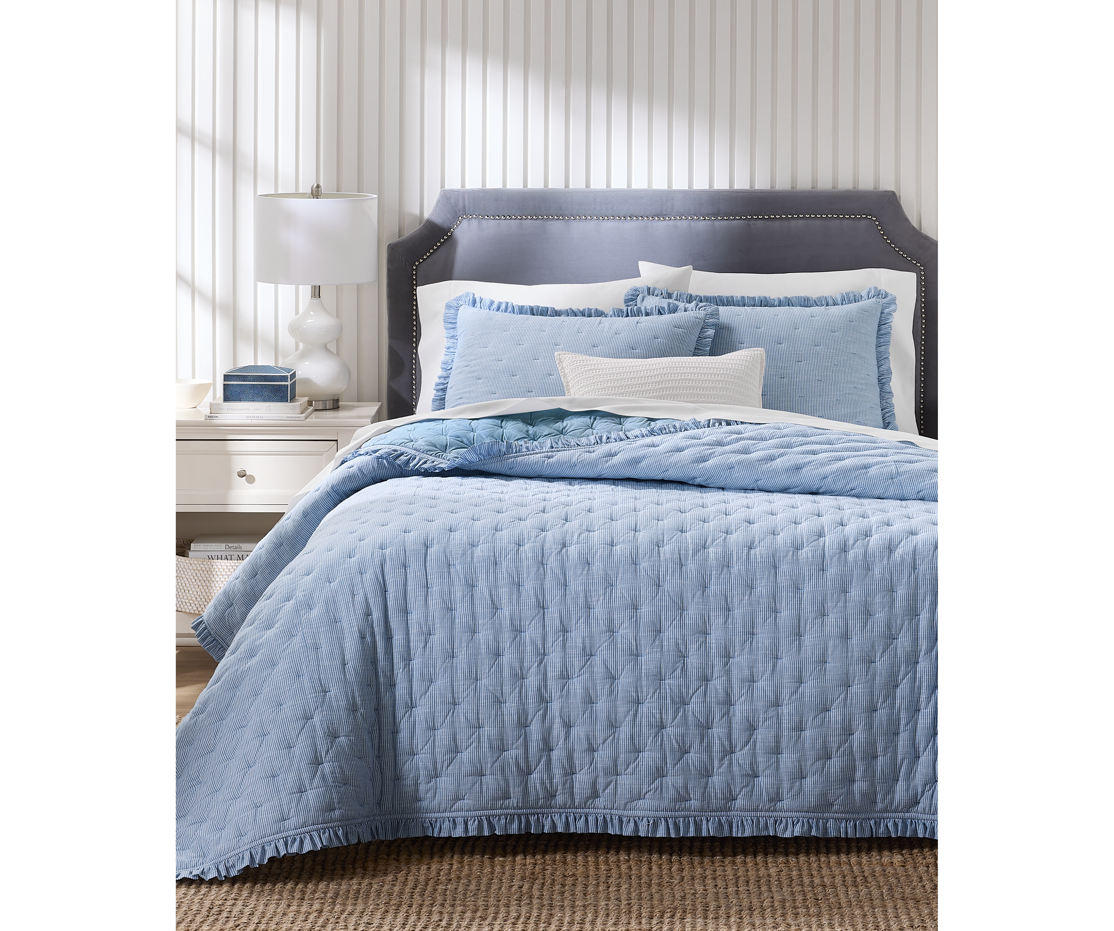 Charter Club Ruffle Pinstripe 3-Pc. Quilt Set, King, Macy's Exclusive