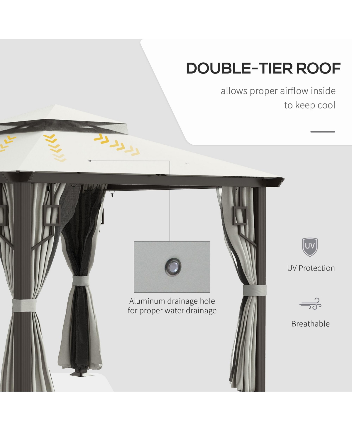 Outsunny 10' x 10' Patio Gazebo Outdoor Canopy Shelter with Aluminum Frame, Double Tier Roof, Netting and Curtains for Garden, Lawn, Backyard and Deck