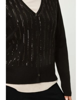 Women's Rib Knit Cardigan with Sequin Detail Sweater