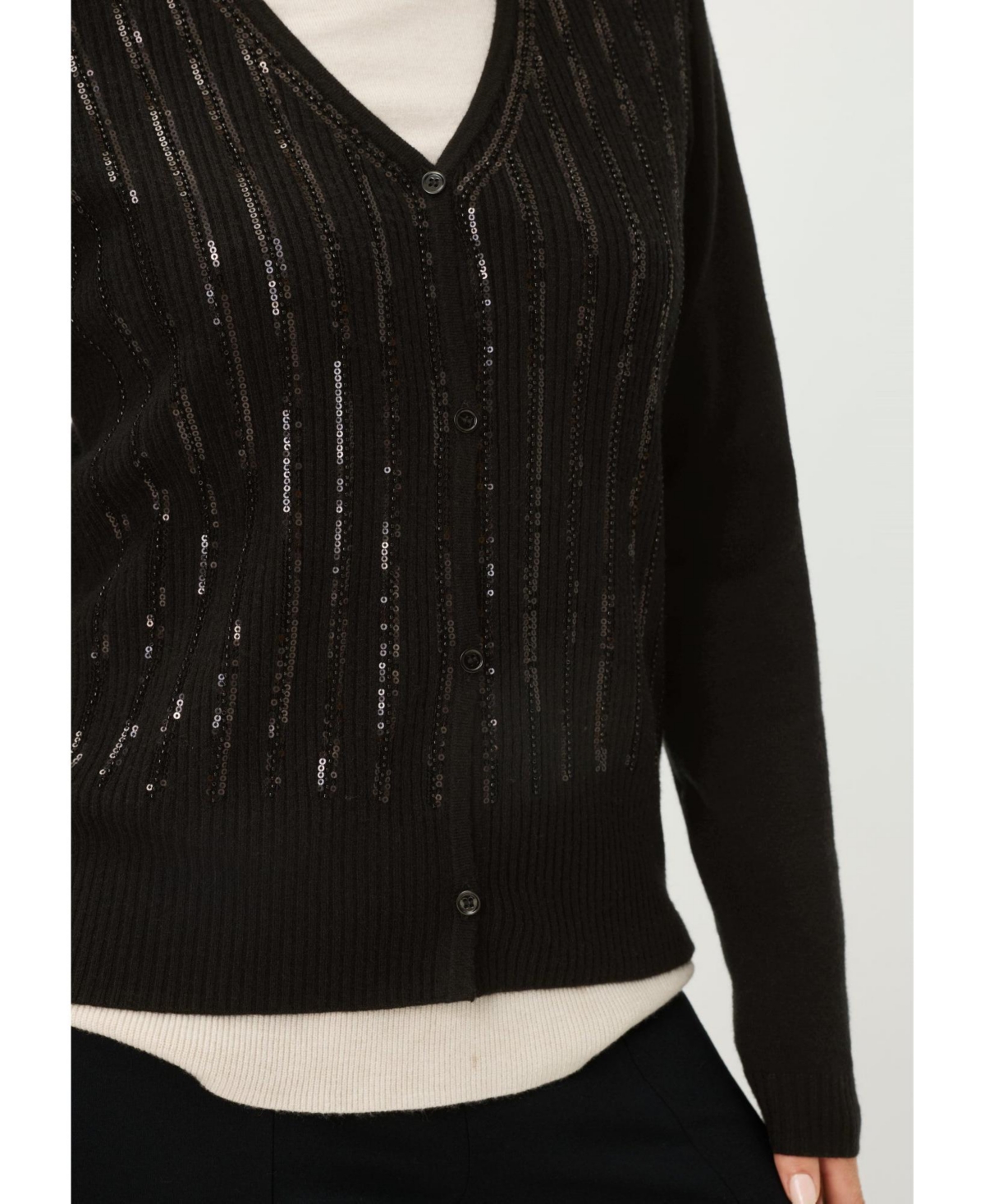 Olsen Women's Rib Knit Cardigan with Sequin Detail Sweater