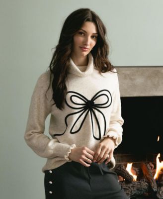 Women's Embroidered Ribbon Turtleneck Sweater