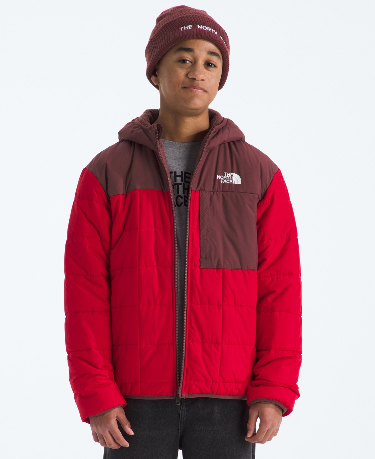 The North Face Boys 6-20 Reversible Shasta Full Zip Hooded Jacket In Red
