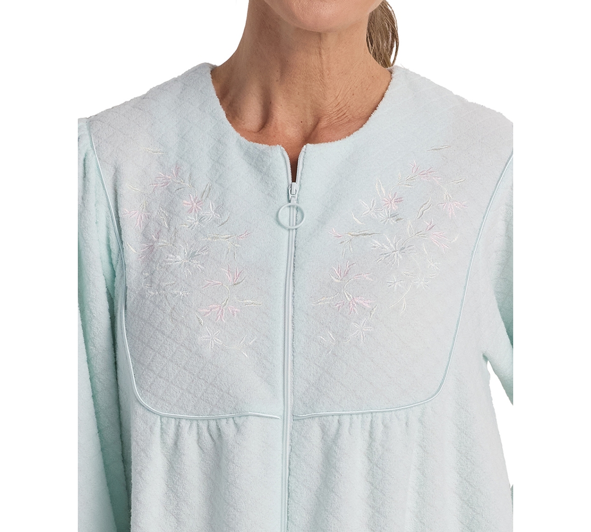 Miss Elaine Women's Long-sleeve Solid Long Zipper Robe In Green