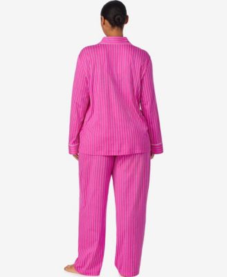 Plus Size Long Sleeve Notch Collar Long Pant Pajama