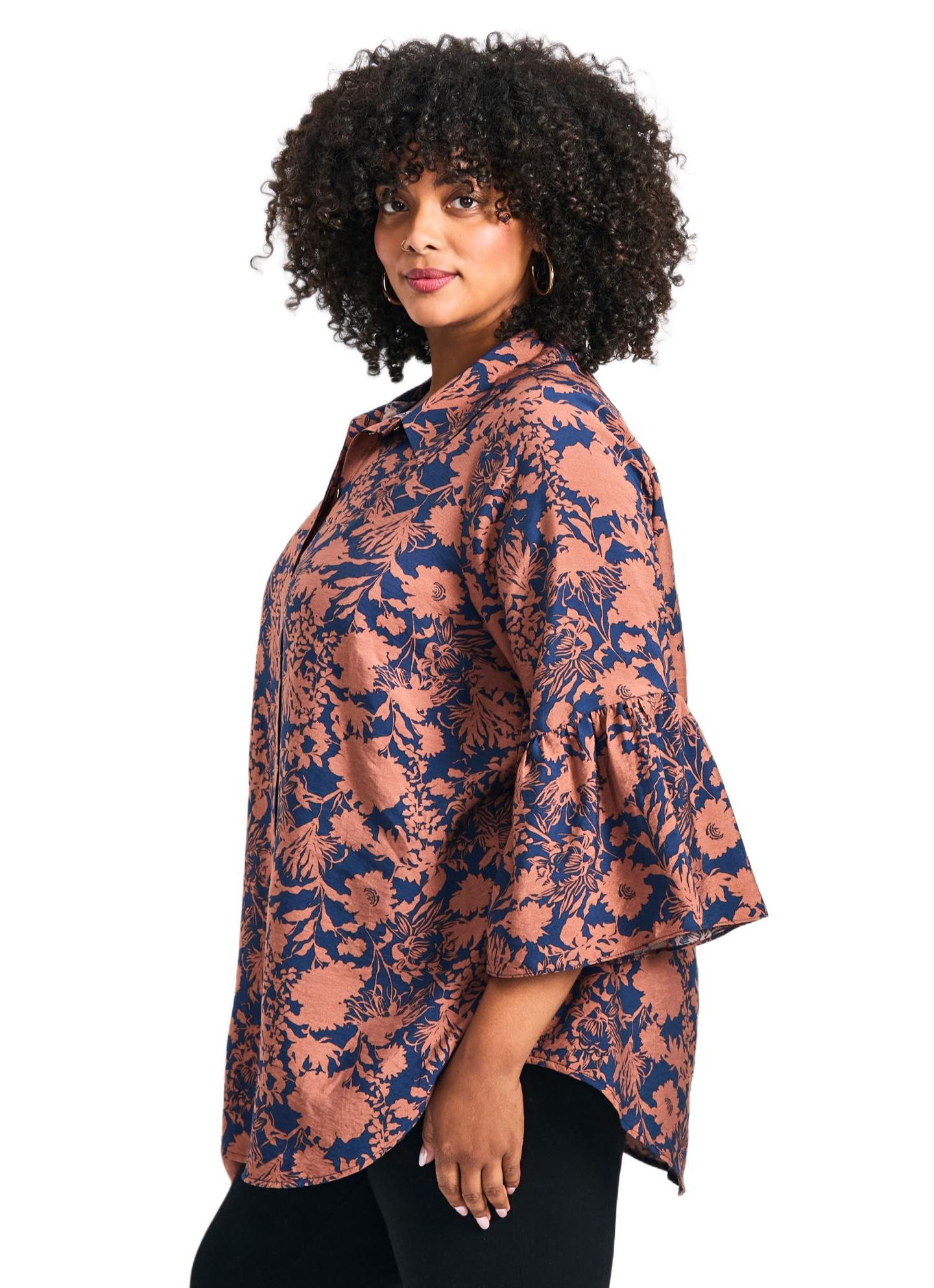Женская рубашка Avenue Plus Size Marianne Ruffle Hem, цвет: С принтом — фото 3