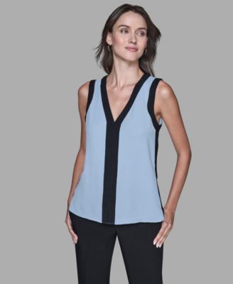 Women's Contrast Sleeveless V-Neck Top