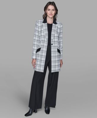 Women's One-Button Checkered Contrast Long Jacket
