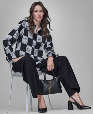 Women's Printed Collared Long-Sleeve Blouse