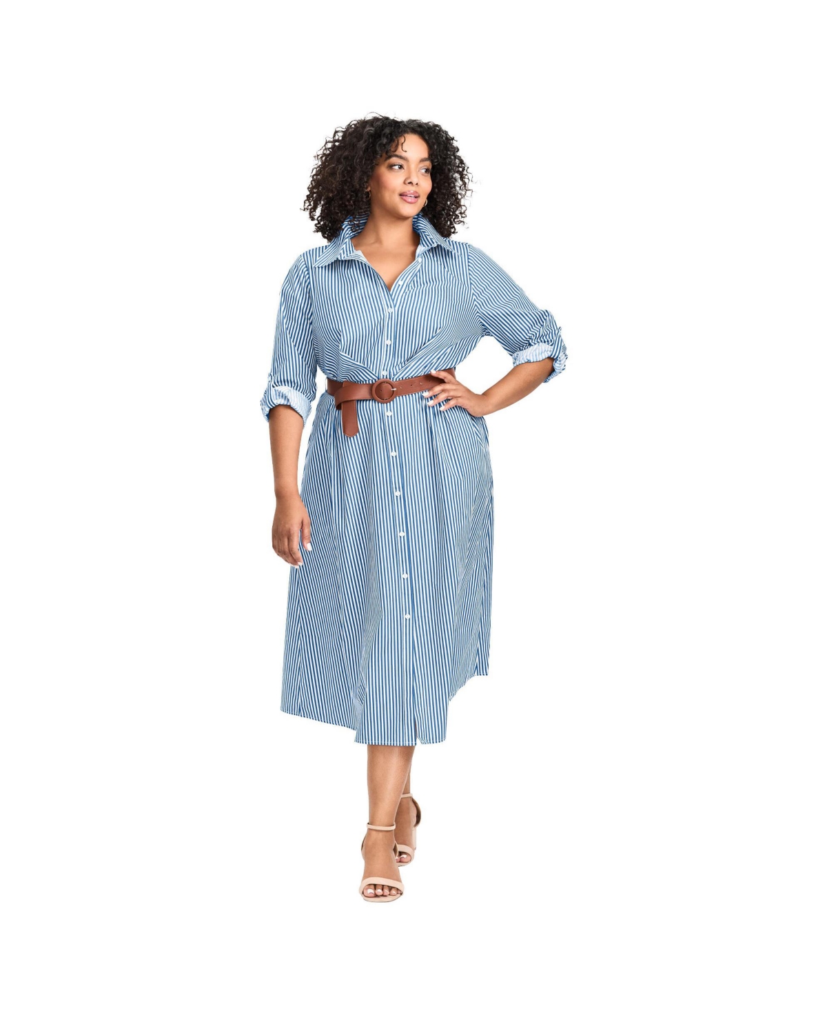 Avenue Women's Leona Stripe Shirtdress With Belt - Blue white