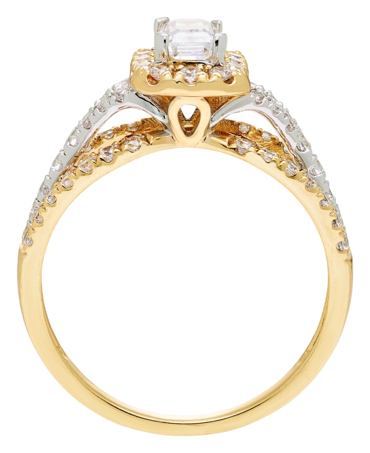 Macy's Diamond Emerald Cut Halo Ring (1 ct. t.w.) in 14k Two Tone Gold