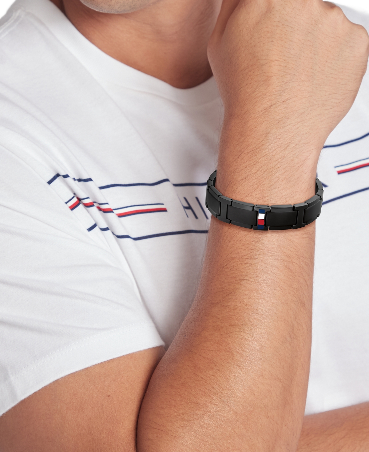 Tommy Hilfiger Men's Black Ion-Plating Stainless Steel Adjustable Bracelet