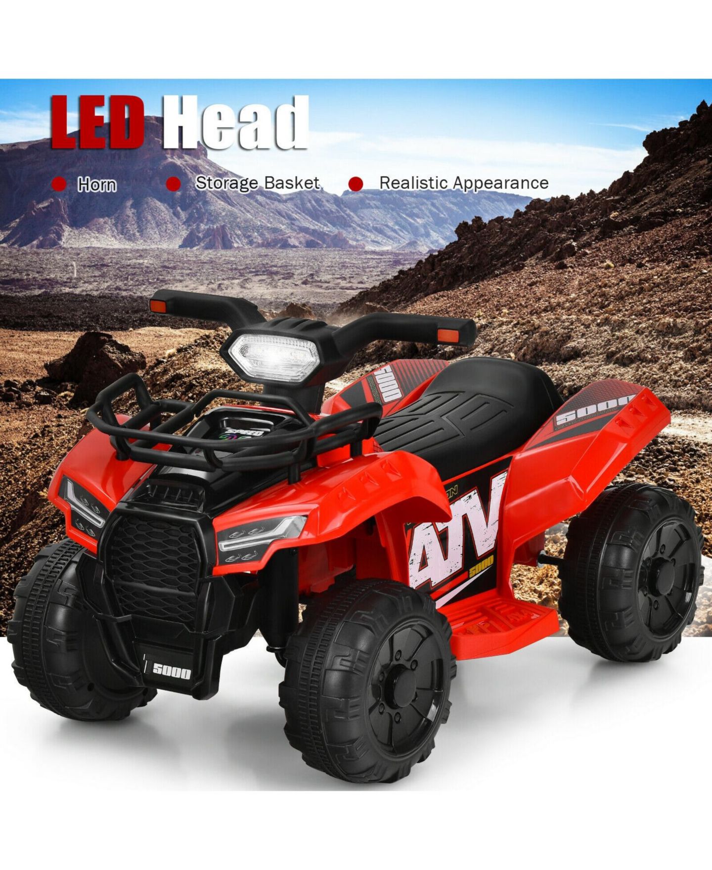 Детская игрушка SUGIFT 6V Quad with LED Headlight & MP3 Electric Ride-On ATV, 44 Lb. Capacity, Ages 18 Months+, цвет: Красный — фото 3