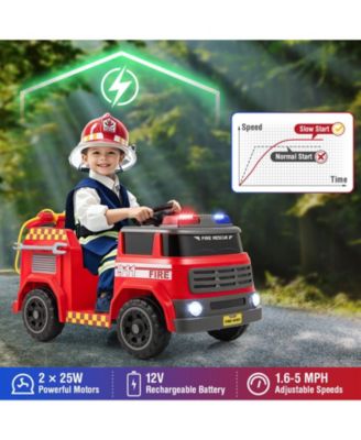 12V Kids Ride-On Fire Truck with Water Gun, Siren & Remote