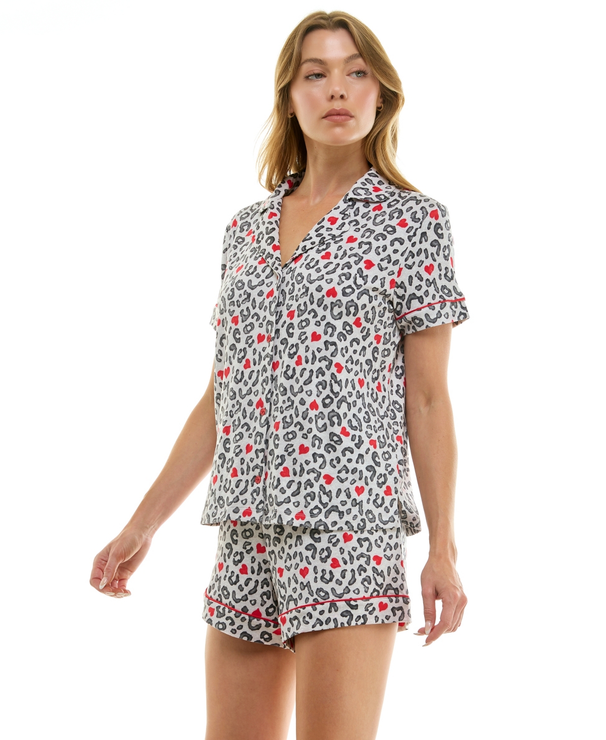 Roudelain Women's Short Sleeve Notch Collar And Shorts Set In Multi